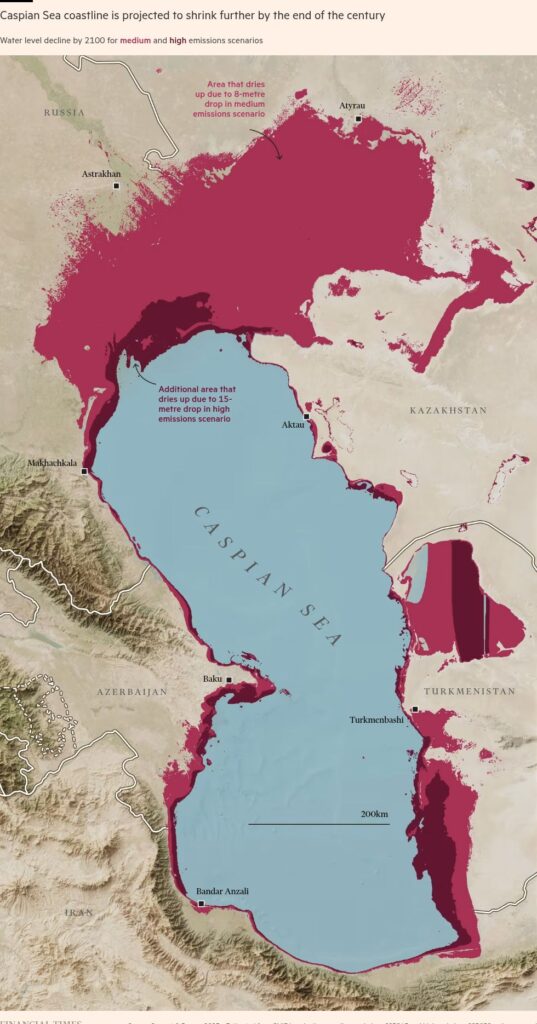 Каспийское море на пороге климатического саммита ООН опустилось до рекордно низкого уровня